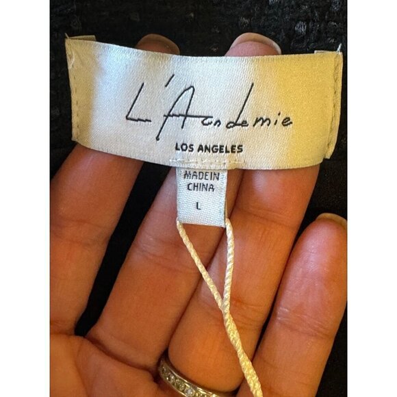 L Academie Skirt Women Large Black Tweed Fringe Hem A Line The Marla Mini NWT - Picture 6 of 10